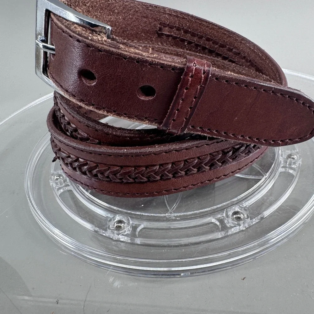 Chirra Mens Leather Belt Braided Embossed Western Brown Size 40 Made in Mexico